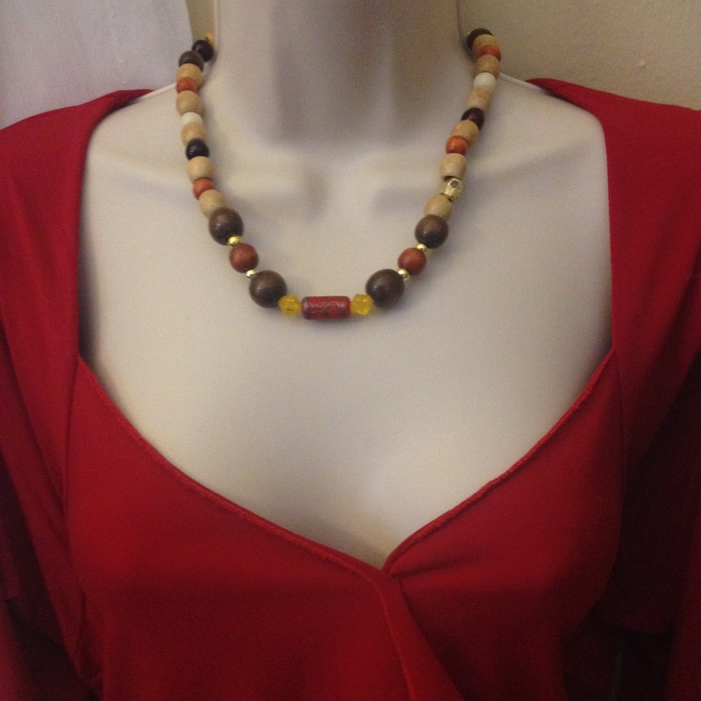 Handmade Necklace All natural wood & ceramic beads